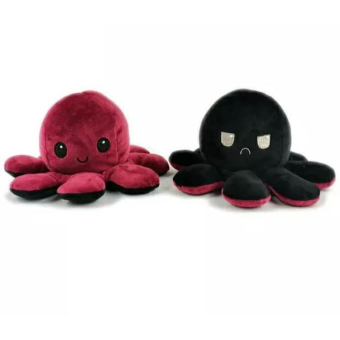 Kawaii Octopus plushie 2 kleuren - Bordeaux / Black - happy & grumpy