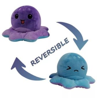 Kawaii Octopus plushie - Purple / Blue - happy & grumpy (nieuwe look, meer details!)