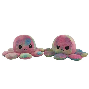 Kawaii Octopus plushie 2 kleuren - Tie Dye  - happy & grumpy